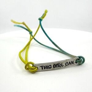 Motivational "This Girl Can" Silver Tone Bar Cord Bracelet Friendship Bangle